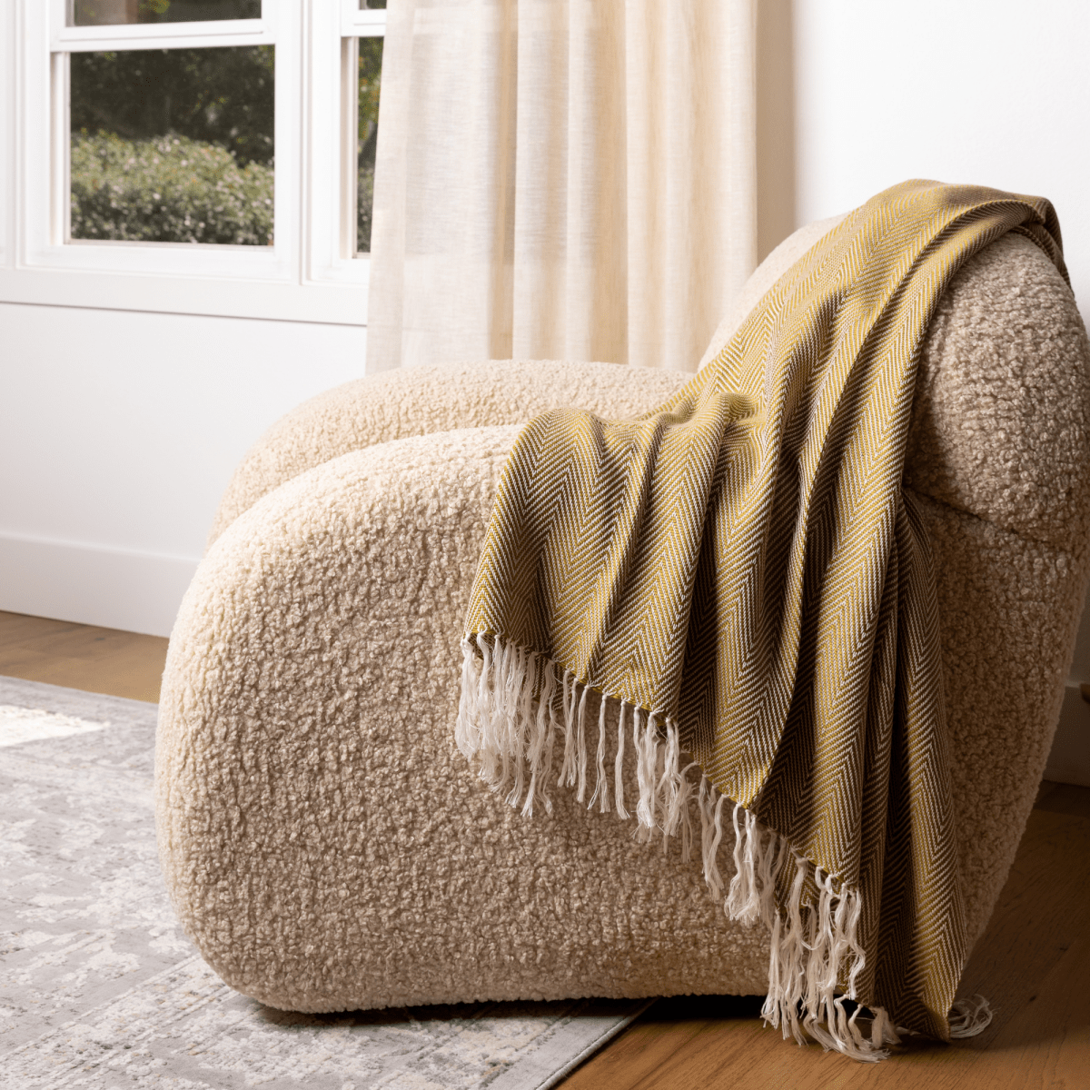 ettitude Hand - Loomed Herringbone Bouclé Throw Blanket | Artisan Woven, PETA - Approved Vegan, 50x70"