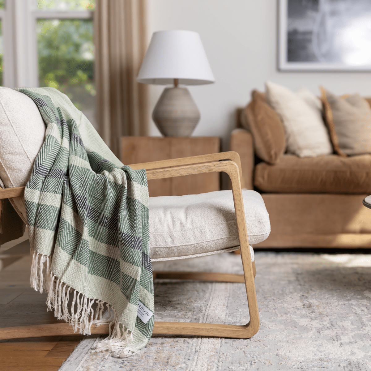 ettitude Hand - Loomed Stripe Bouclé Throw Blanket | Artisan Woven, PETA - Approved Vegan, 50x70"