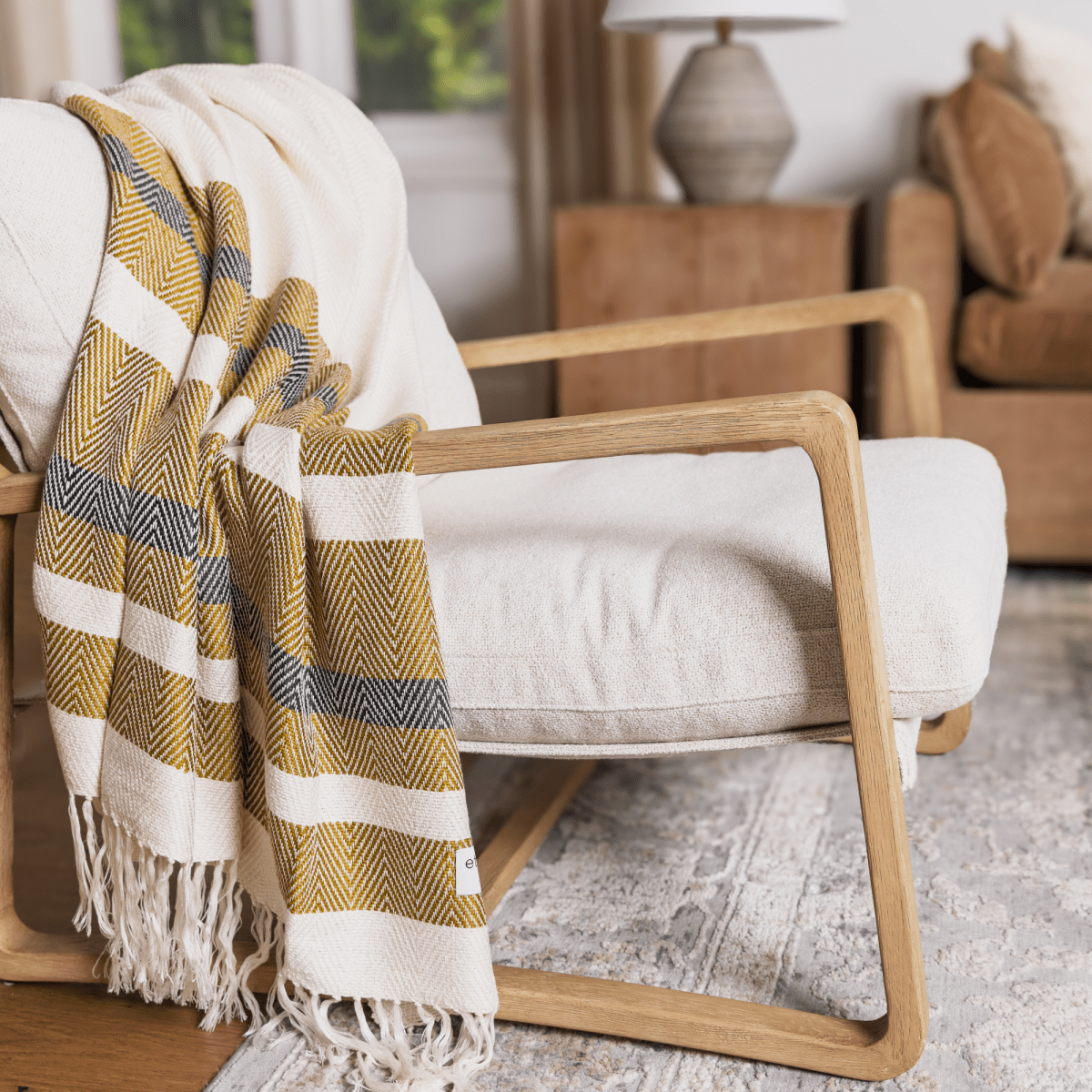 ettitude Hand - Loomed Stripe Bouclé Throw Blanket | Artisan Woven, PETA - Approved Vegan, 50x70"
