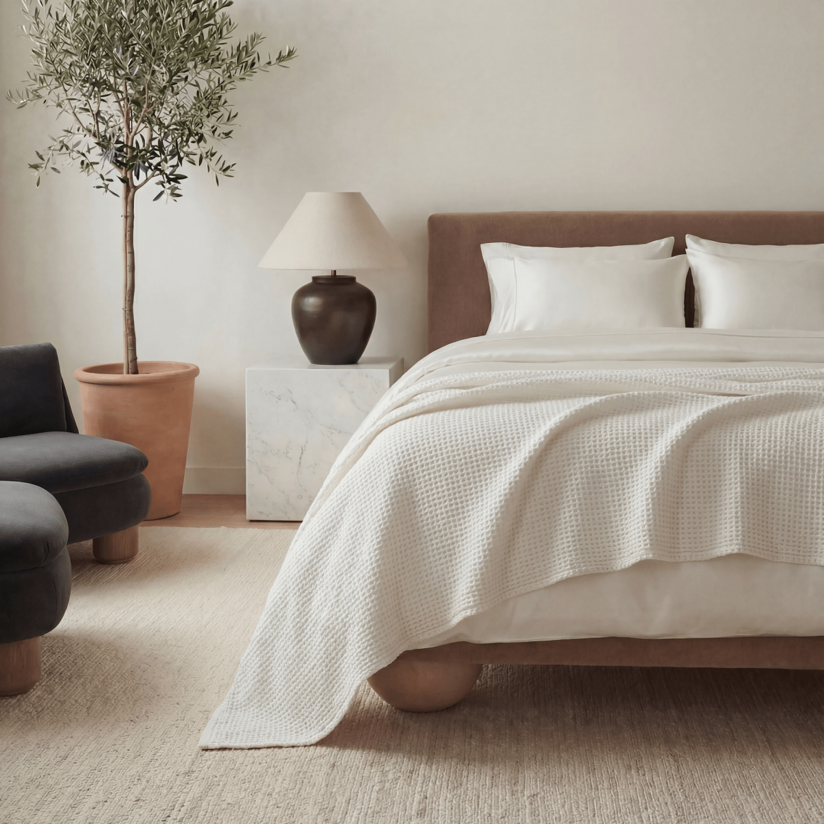 ettitude Textured Waffle Throw Blanket | Weighted, Buttery Soft & OEKO - TEX Certified