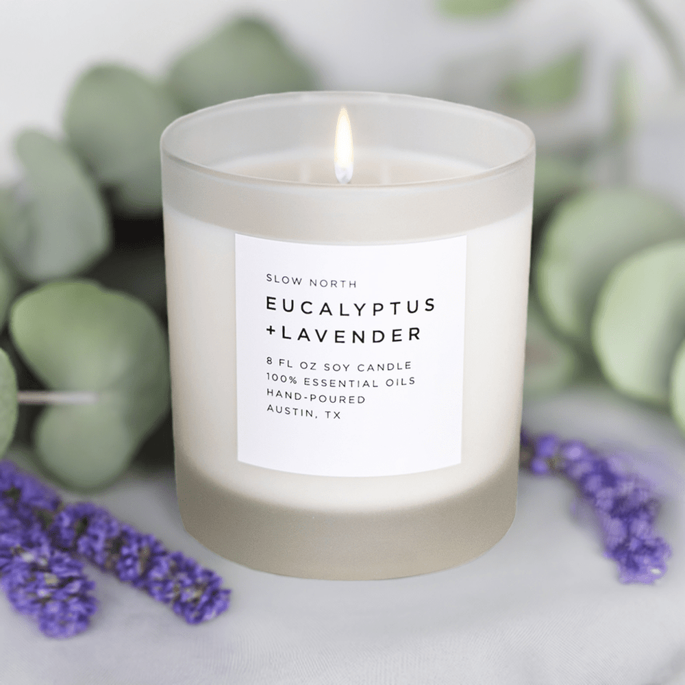 
                      
                        Slow North Eucalyptus + Lavender Frosted Candle, 8 oz - lily & onyx
                      
                    