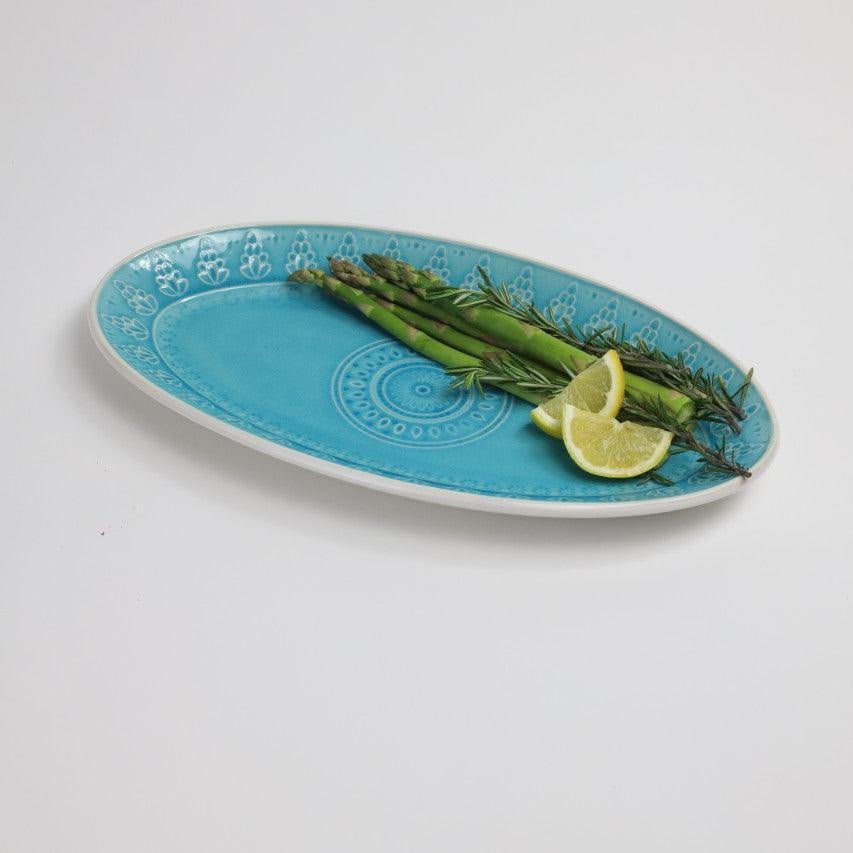 Euro Ceramica Fez 14.5" Stoneware Oval Serving Platter - Shiny Reactive Glaze