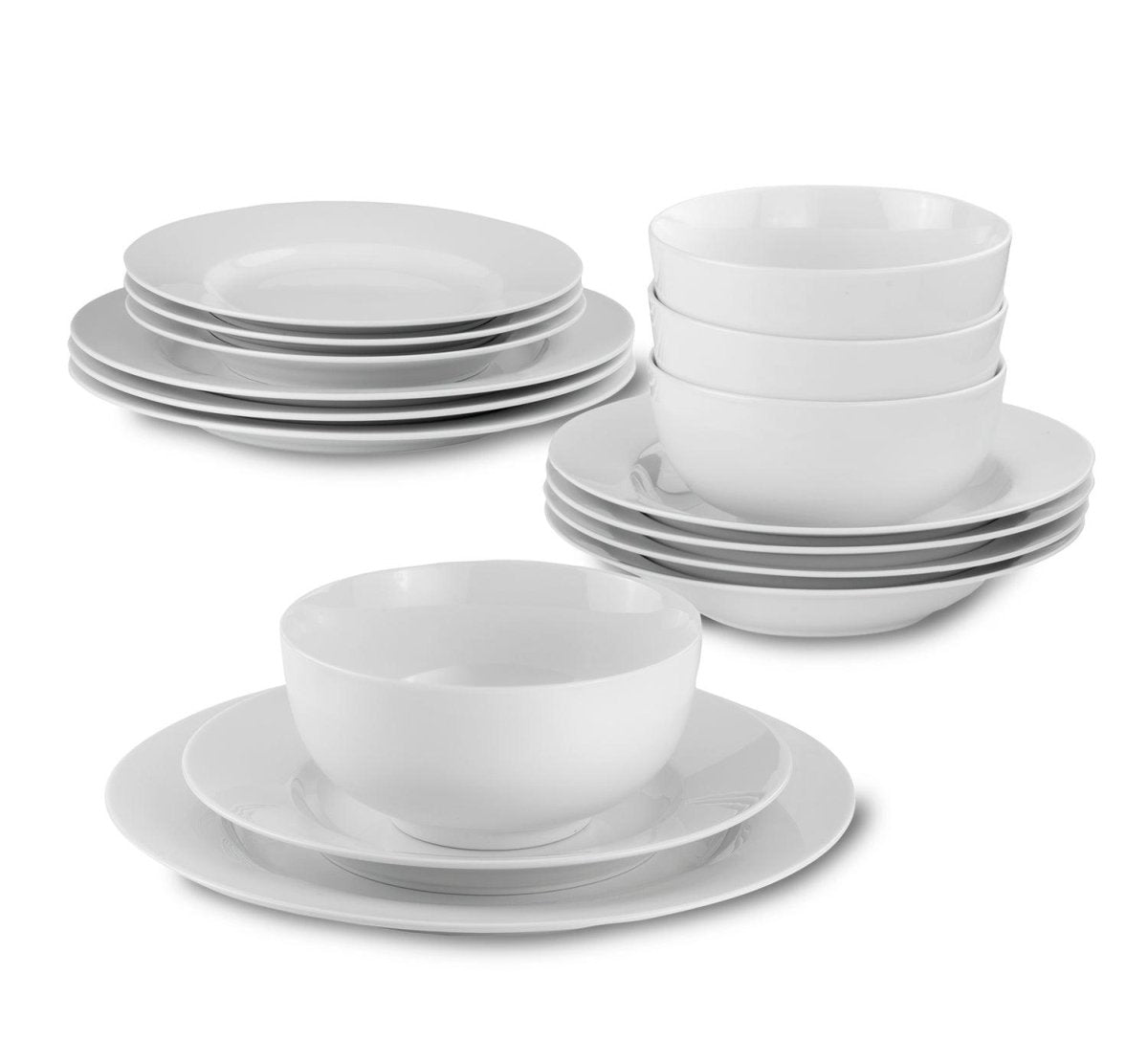 Euro Ceramica White Essential 16 Piece Classic Rim Double Bowl Dinnerware Set