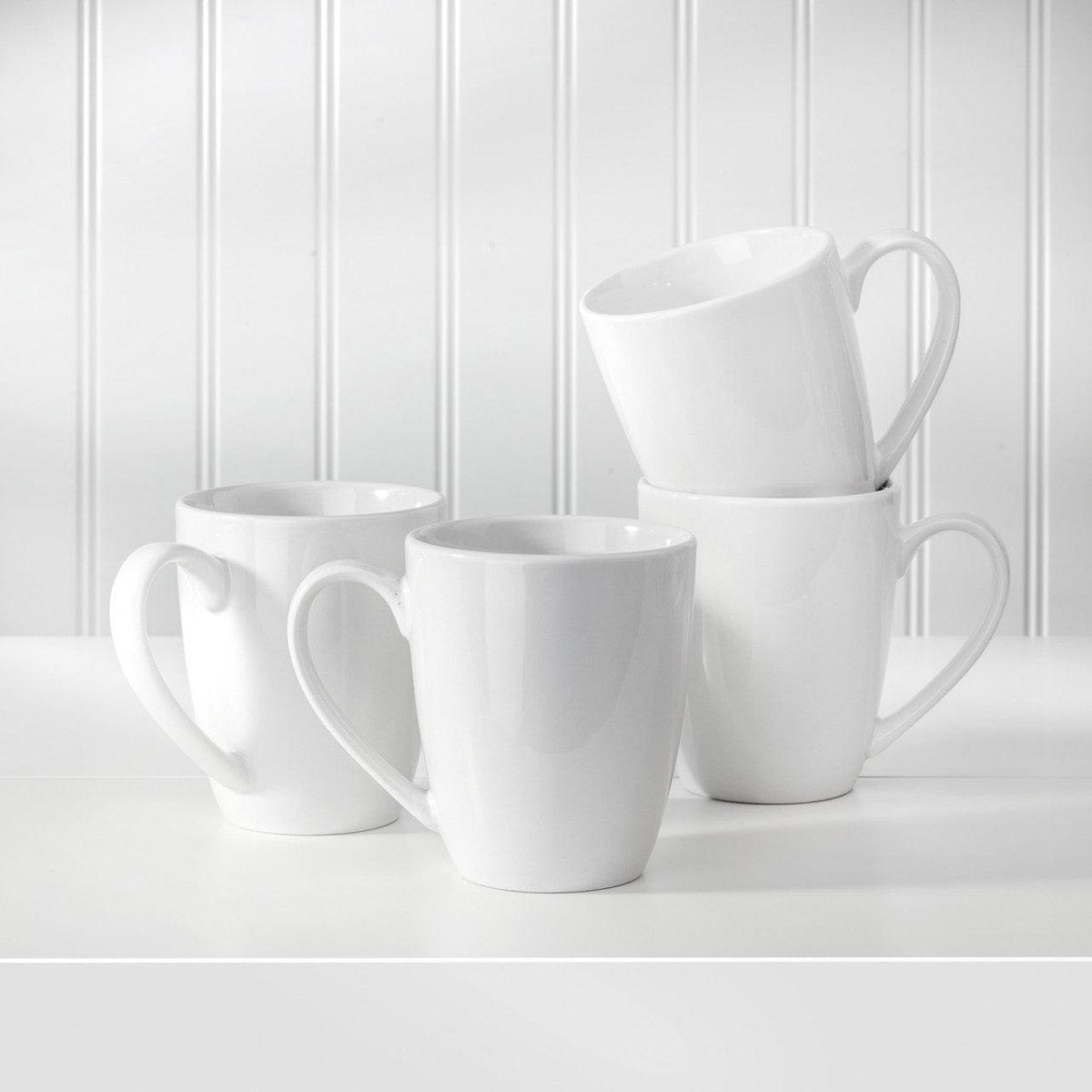 Euro Ceramica White Essential Porcelain Mugs Set of 4 | 12 oz Glossy Dishwasher-Safe Coffee Mugs
