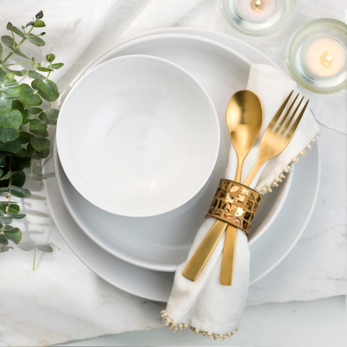 Euro Ceramica White Porcelain 12 Piece Dinnerware Set - Coupe Design Service for 4