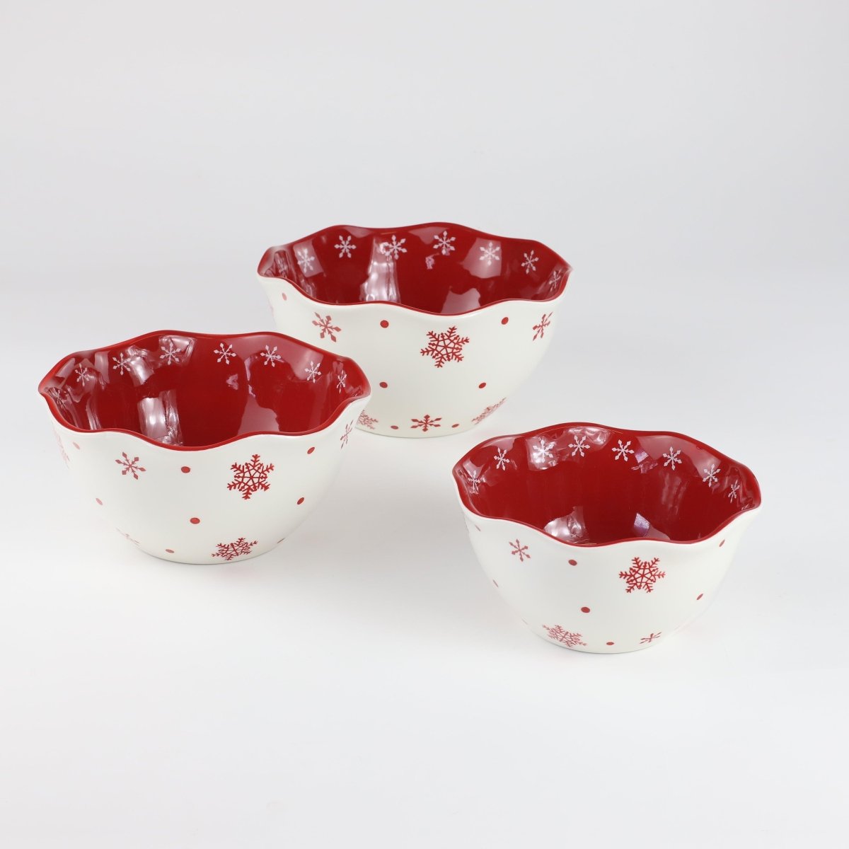 Euro Ceramica Winterfest 3 - Piece Hand Painted Nesting Bowl Set - Snow Flake