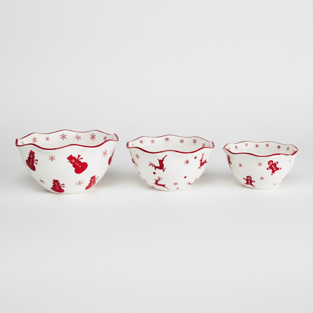 Euro Ceramica Winterfest 3 - Piece Nesting Serving Bowl Set