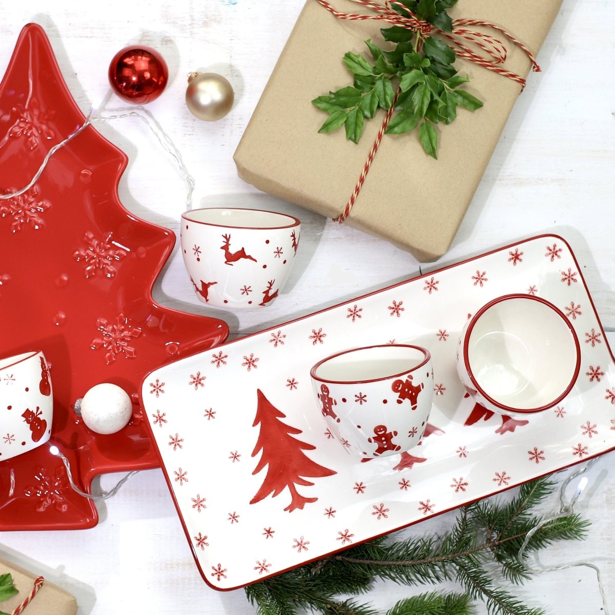 Euro Ceramica Winterfest 4 - Piece Holiday Entertainment Tray & Bowl Set