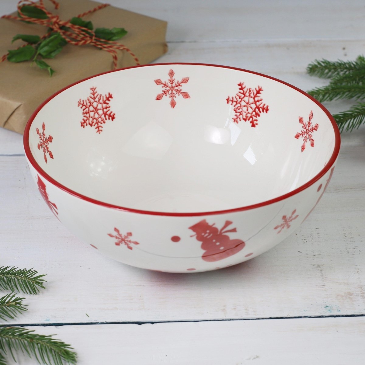 Euro Ceramica Winterfest Round Serving Bowl, 128 oz
