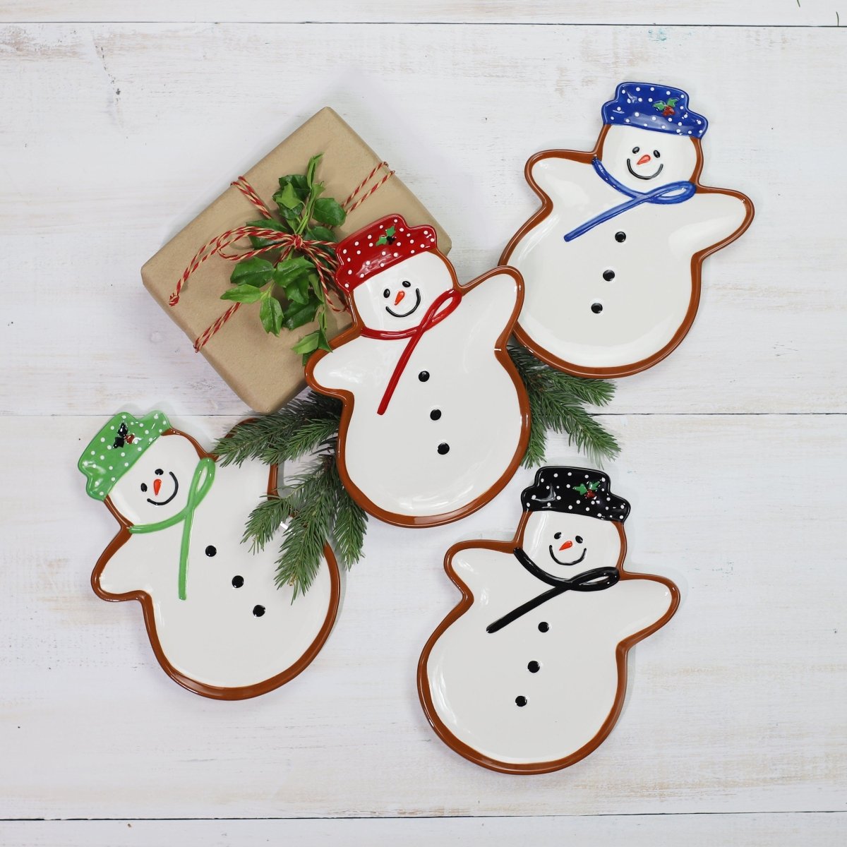 Euro Ceramica Winterfest Snowman Plates, Set of 4