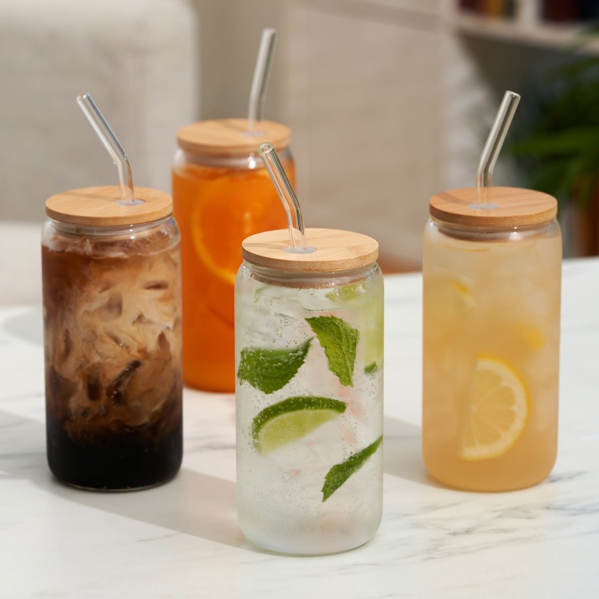 True Everyday Glass Tumblers with Lid & Straw, Set of 4 - lily & onyx