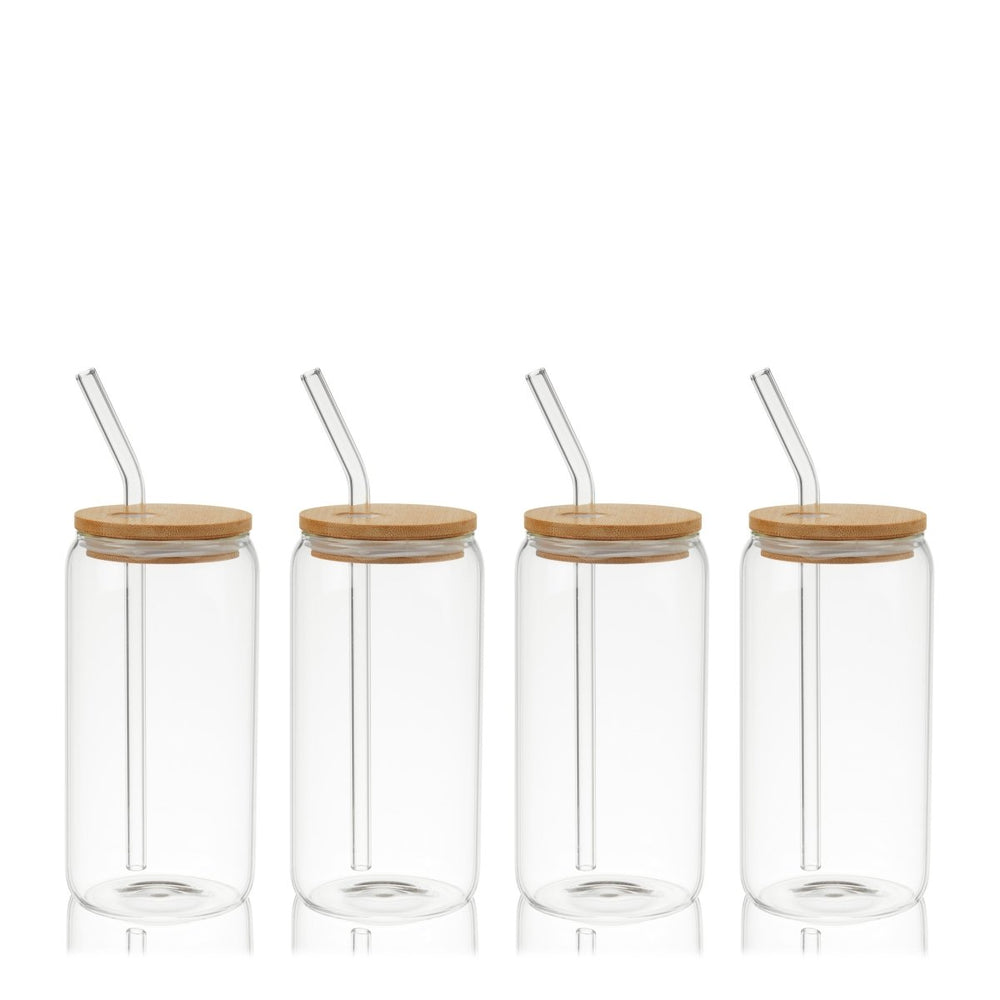 True Everyday Glass Tumblers with Lid & Straw, Set of 4 - lily & onyx