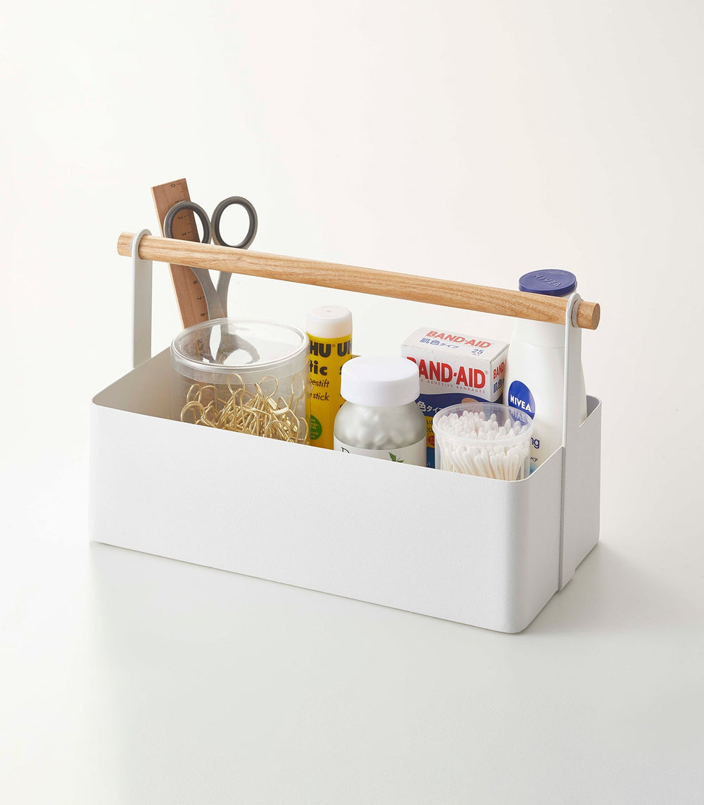 Steel Storage Caddy with Wood Handle, Large