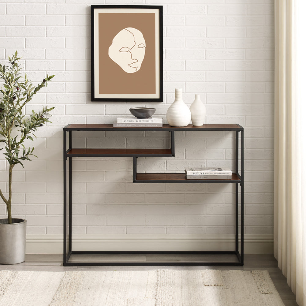
                      
                        Maya 42" Metal and Wood Tiered Shelf Entry Table
                      
                    