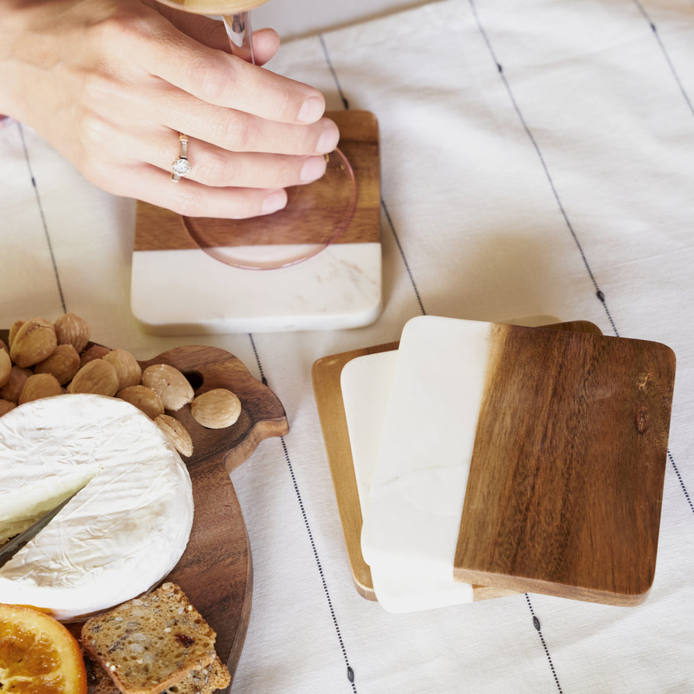 
                      
                        Marble & Acacia Wood Coasters, Set of 4
                      
                    