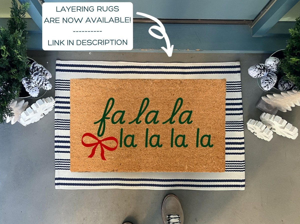 Nickel Designs Custom Doormats Fa La La Christmas Doormat with Ribbon