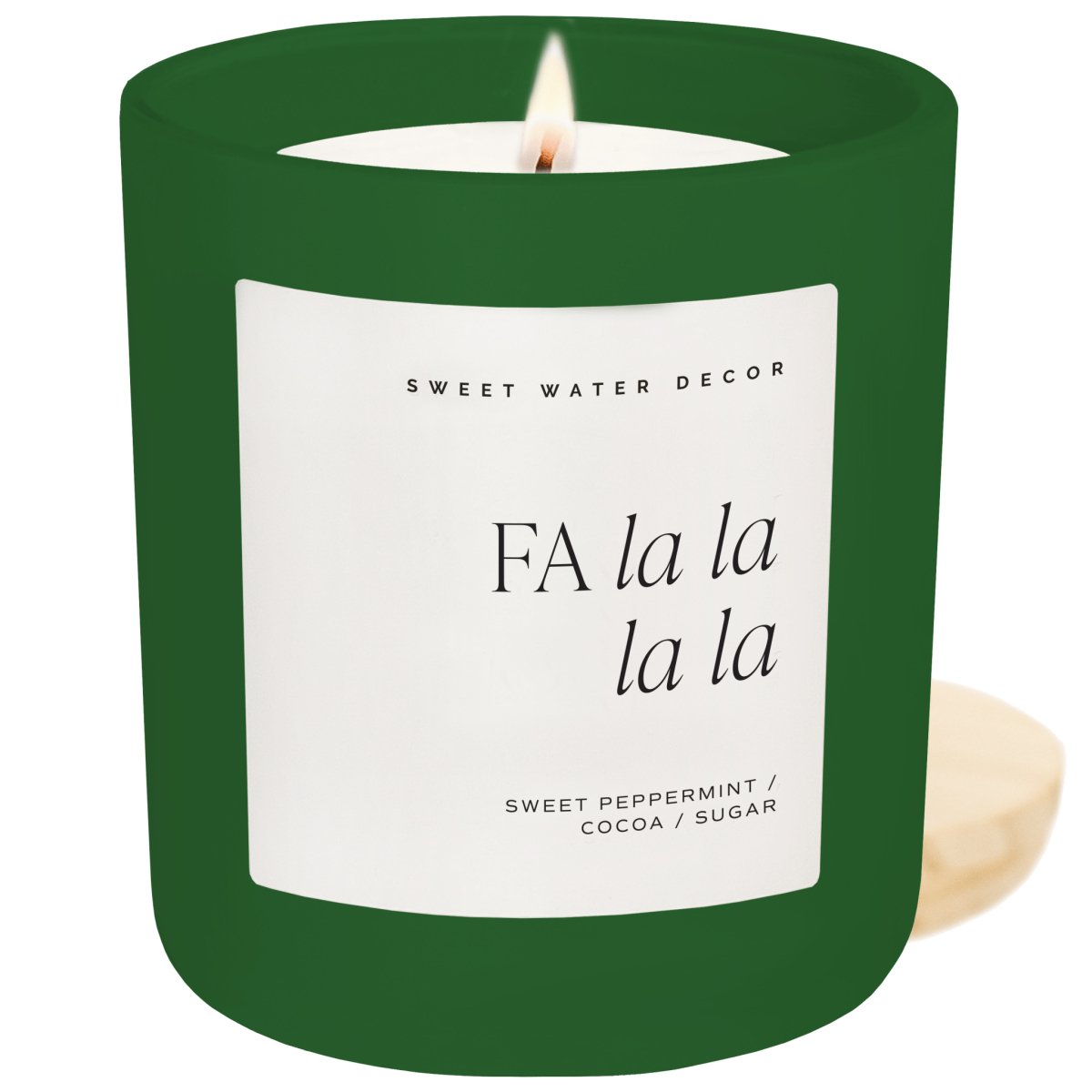 Sweet Water Decor Fa La La La La Soy Candle - Green Matte Jar - 15 oz (Hot Cocoa and Peppermint) - lily & onyx