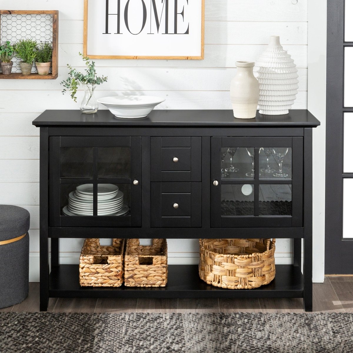 Walker Edison Farmhouse Wood and Glass Buffet - lily & onyx