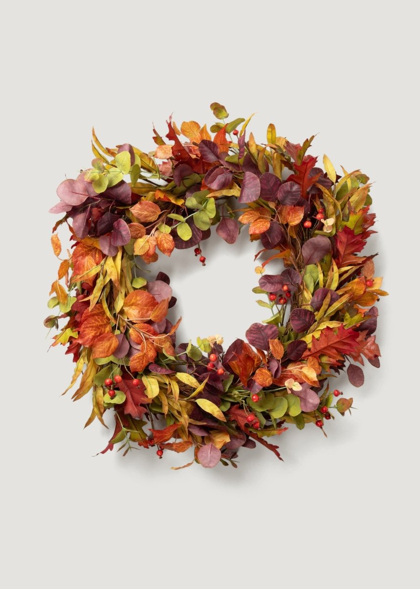 Afloral Faux Eucalyptus Fall Wreath in Mixed Autumn - 27.5