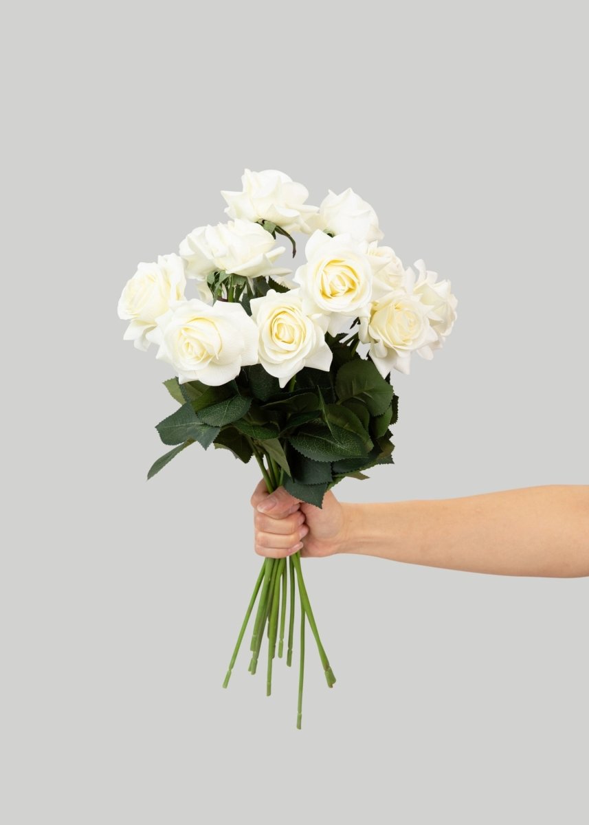 Afloral Faux Real Touch Rose Stems in Cream - 17", Case of 48 - lily & onyx