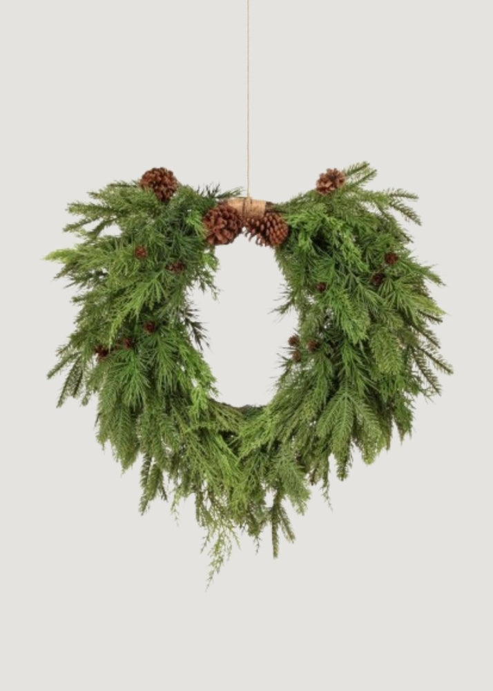 Afloral Faux Real Touch Winter Greenery Heart Wreath - 26" - lily & onyx