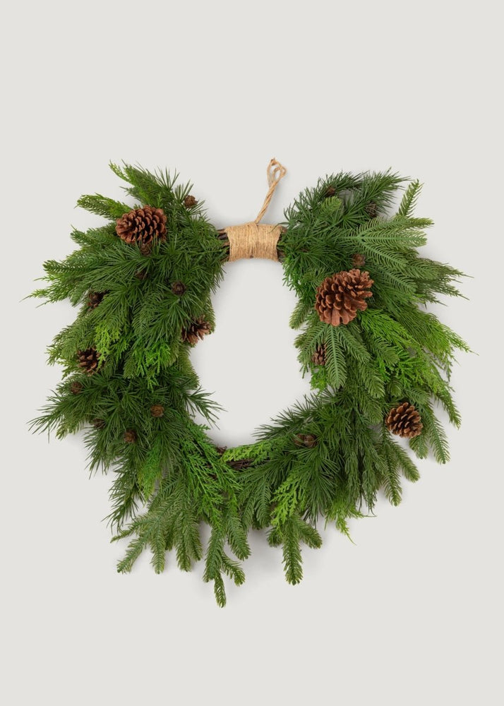 Afloral Faux Real Touch Winter Greenery Heart Wreath - 26" - lily & onyx