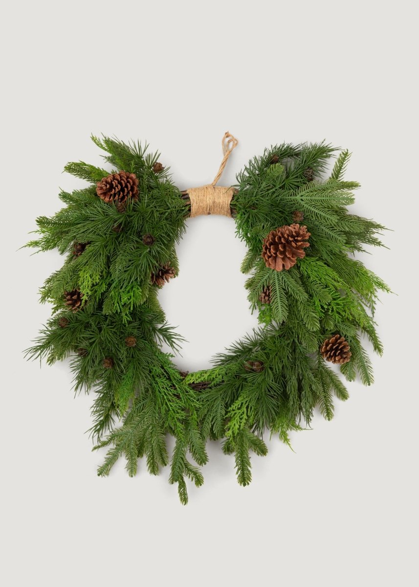 Afloral Faux Real Touch Winter Greenery Heart Wreath - 26" - lily & onyx