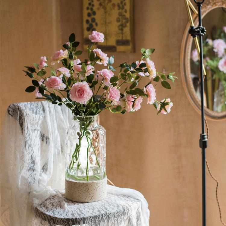 Rustic Reach Faux Silk Real Touch Blooming Rose Stem in Pink 25" Tall