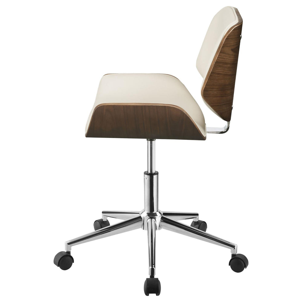 
                      
                        Ecru Faux Leather and Walnut Swivel Office Chair
                      
                    
