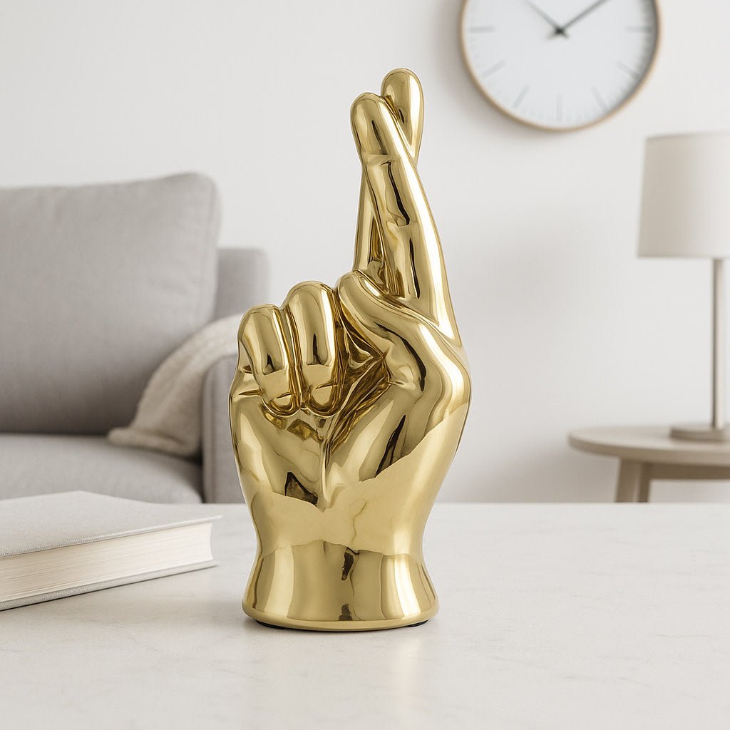 Sagebrook Home Fingers Crossed Hand Sculpture in Gold, 8"