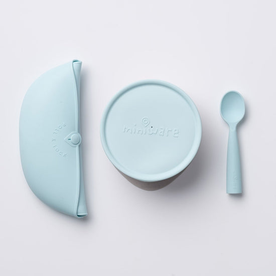 Miniware First Bites Deluxe Self - Feeding Set - Aqua - lily & onyx