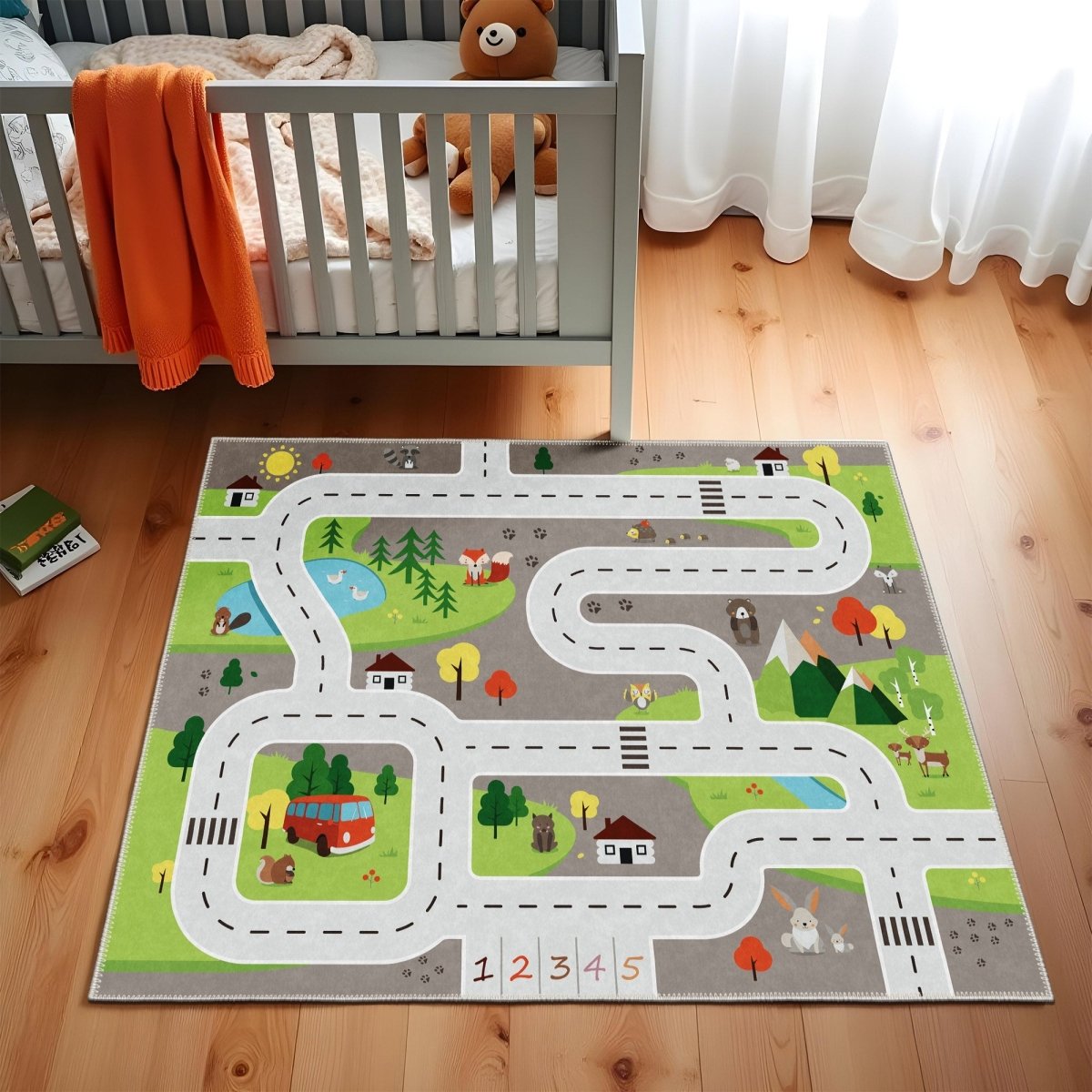 FLASHRUG Absida Washable Woodland Road Area Rug