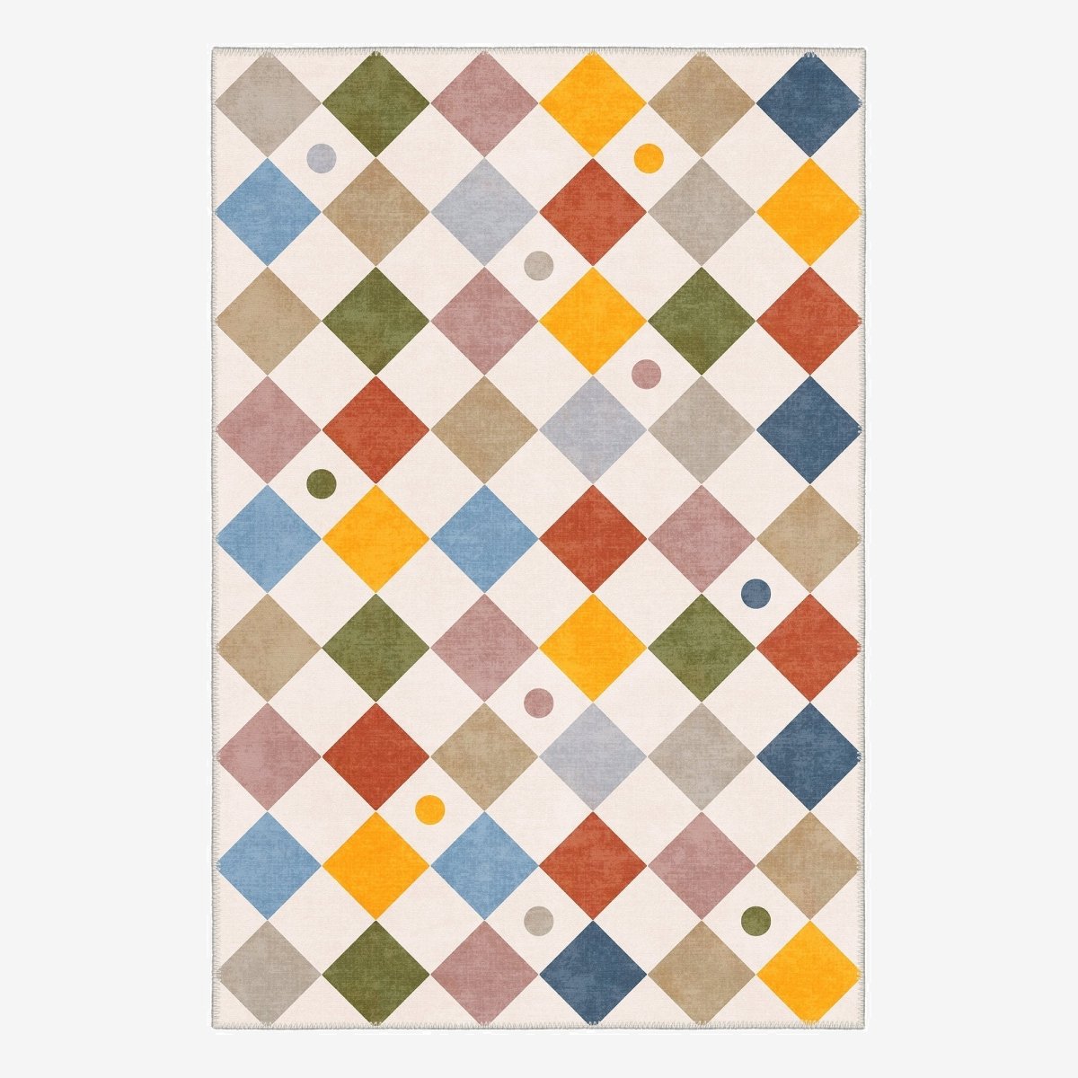 FLASHRUG Alice Washable Diamond Check Area Rug