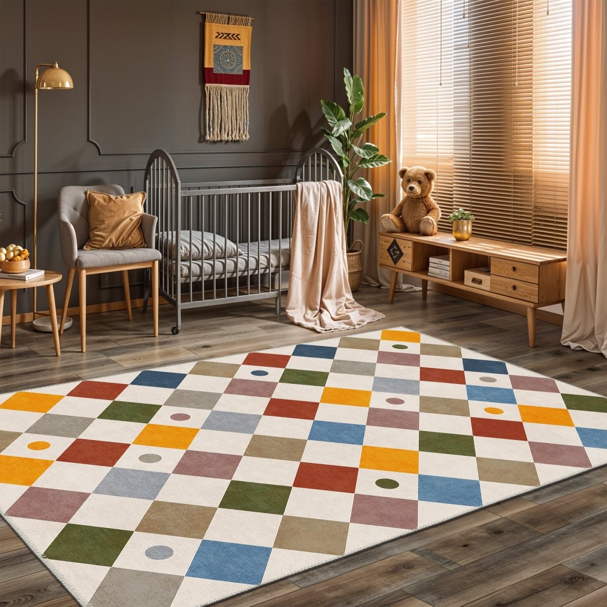 FLASHRUG Alice Washable Diamond Check Area Rug