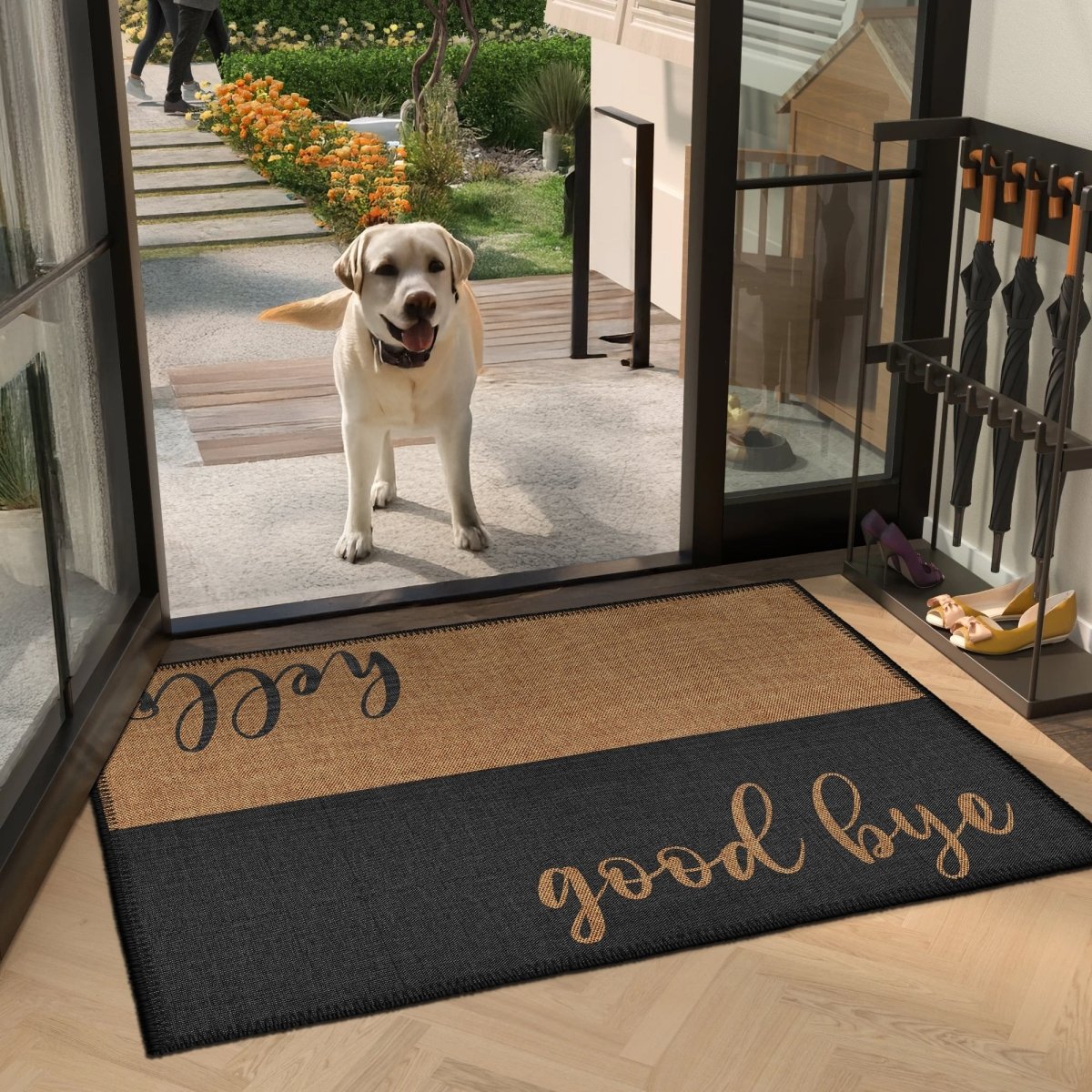 FLASHRUG Cameroon Washable Hello Goodbye Doormat
