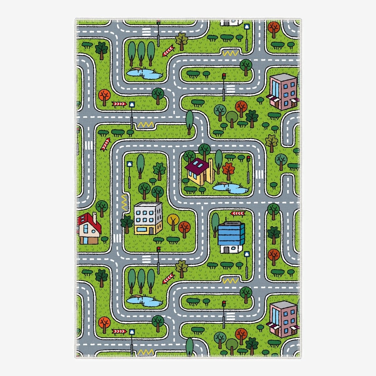 FLASHRUG Flux Washable Kids Town Road Area Rug