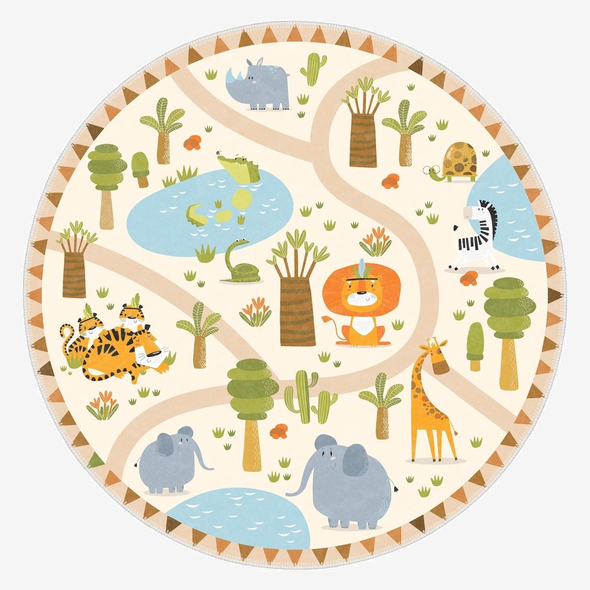 FLASHRUG Kiwi Washable Round Safari Animal Rug