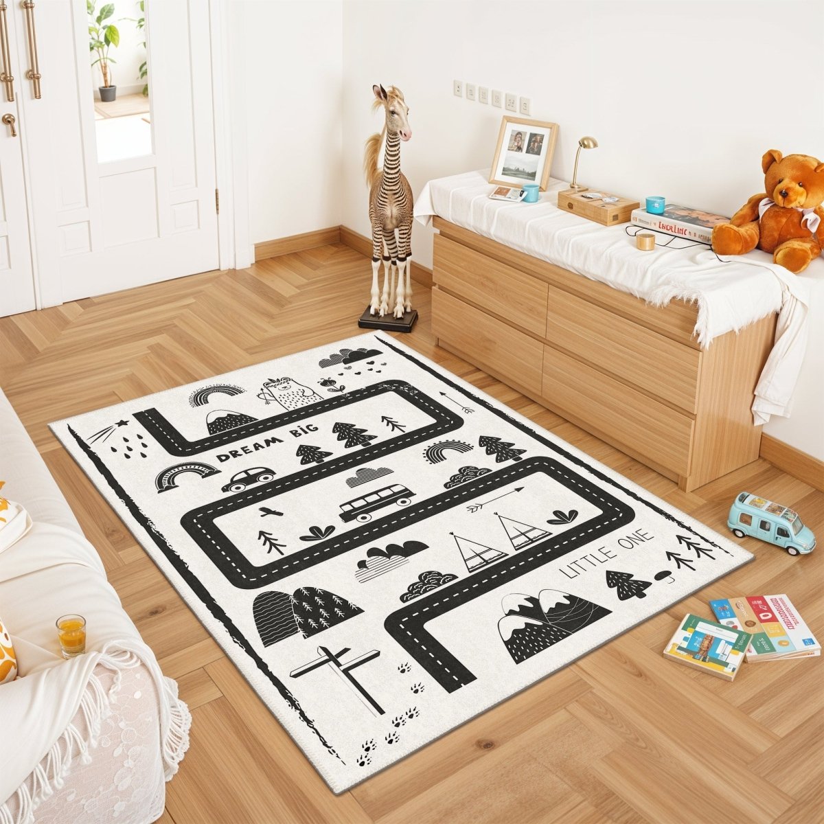 FLASHRUG Polka Washable Kids Road Area Rug