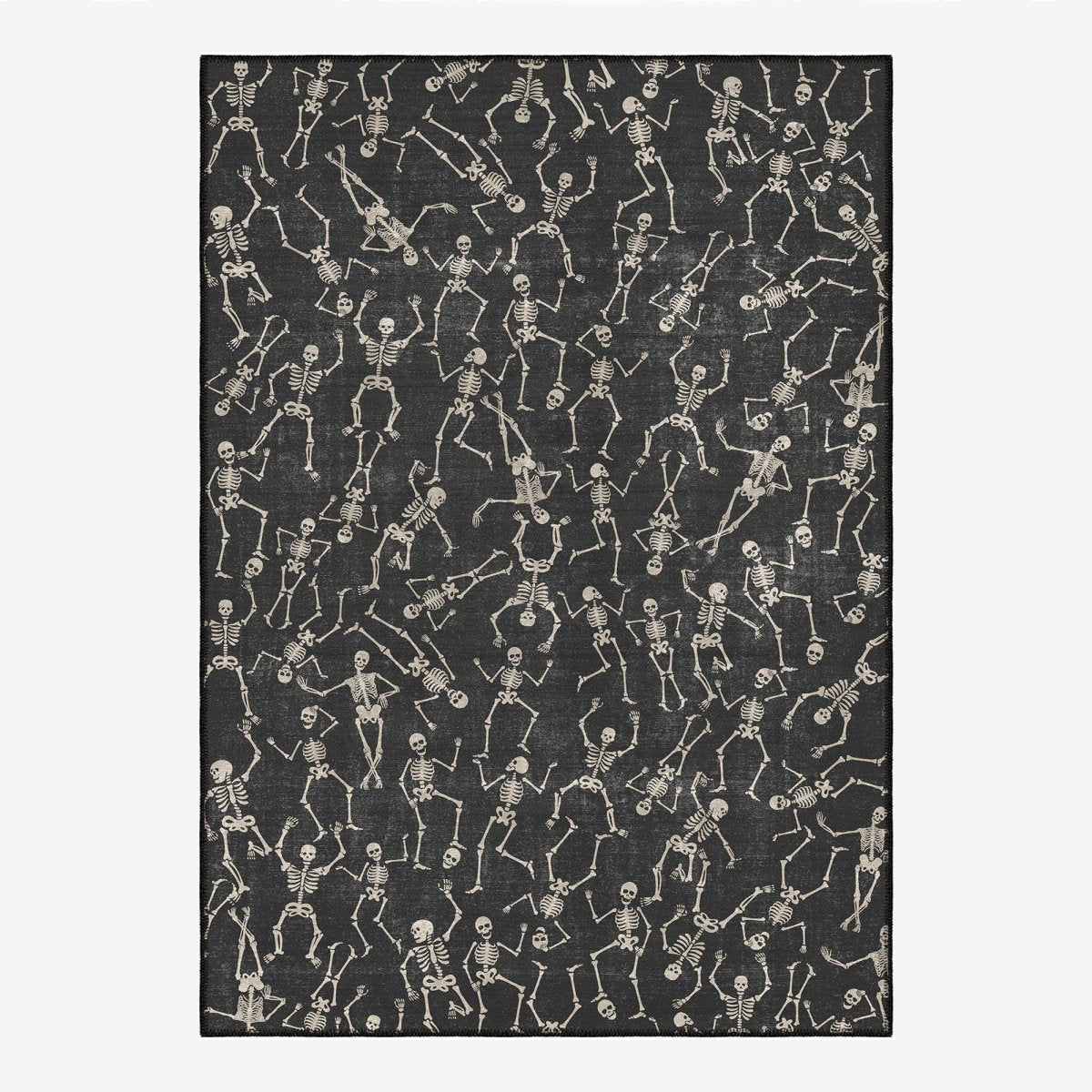FLASHRUG Siena Washable Dancing Skeleton Halloween Rug | Cream & Charcoal