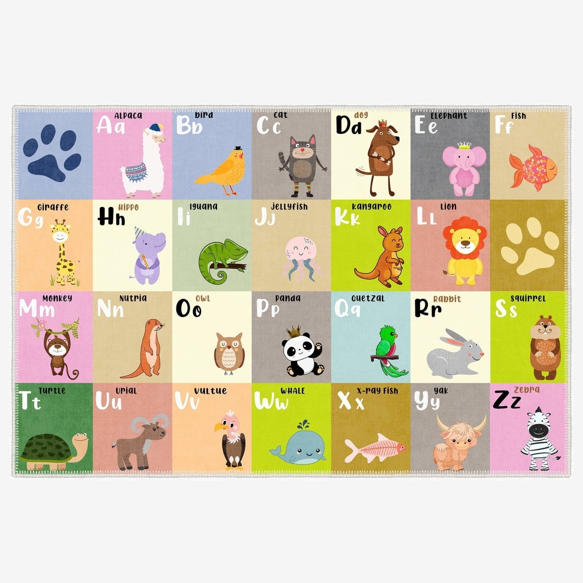 FLASHRUG The Zoo Washable Animal Alphabet Area Rug