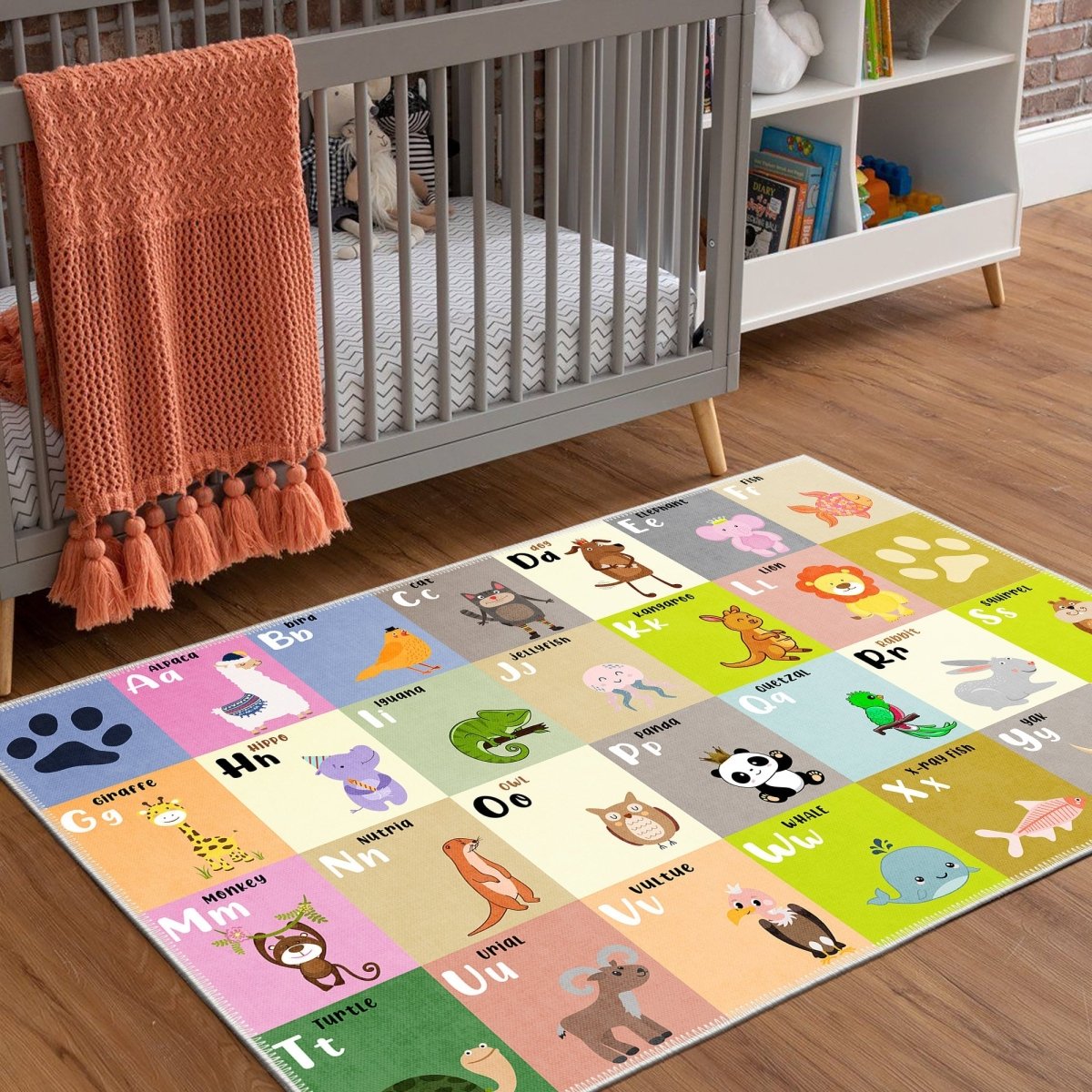 FLASHRUG The Zoo Washable Animal Alphabet Area Rug