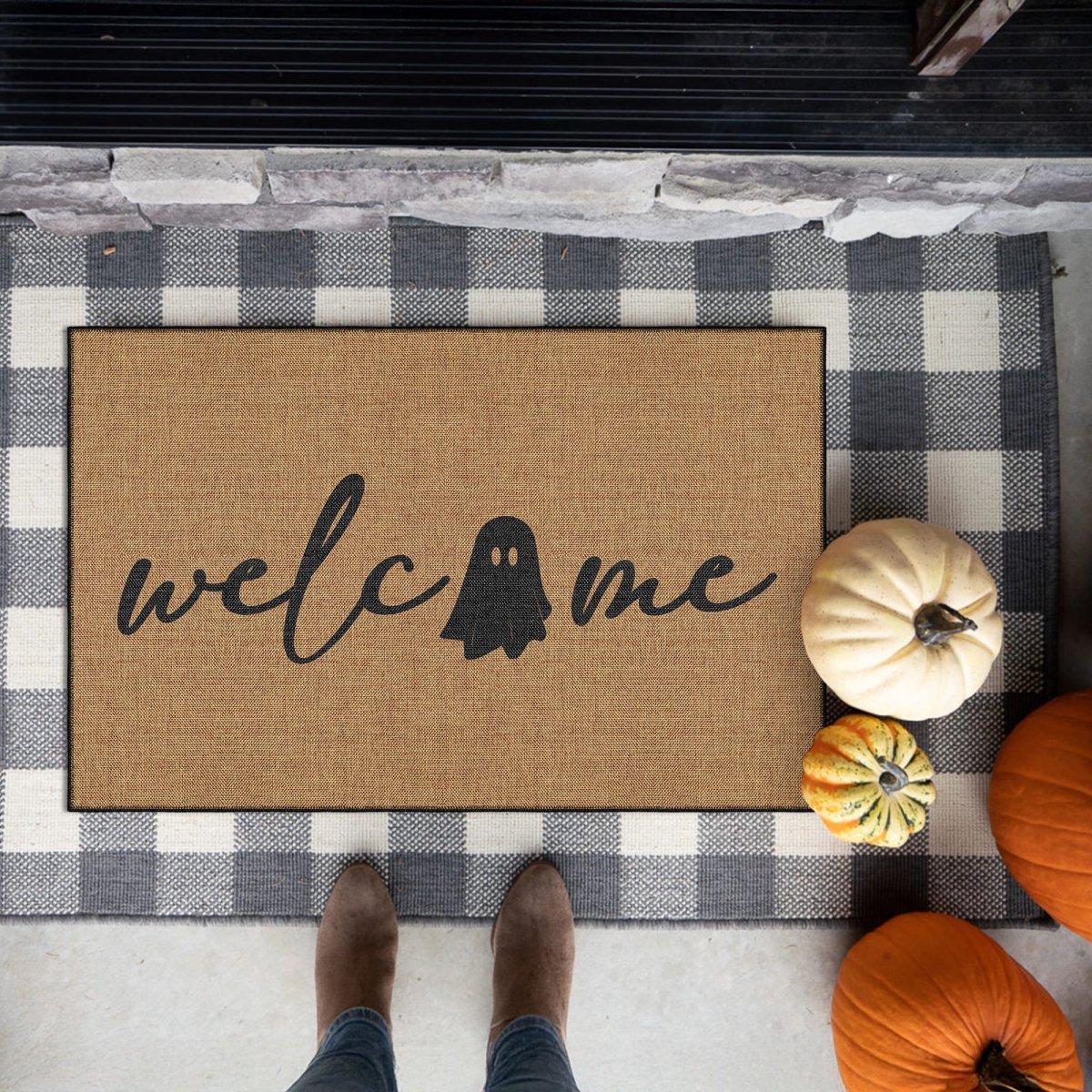 FLASHRUG Trove Washable Ghost Welcome Halloween Doormat