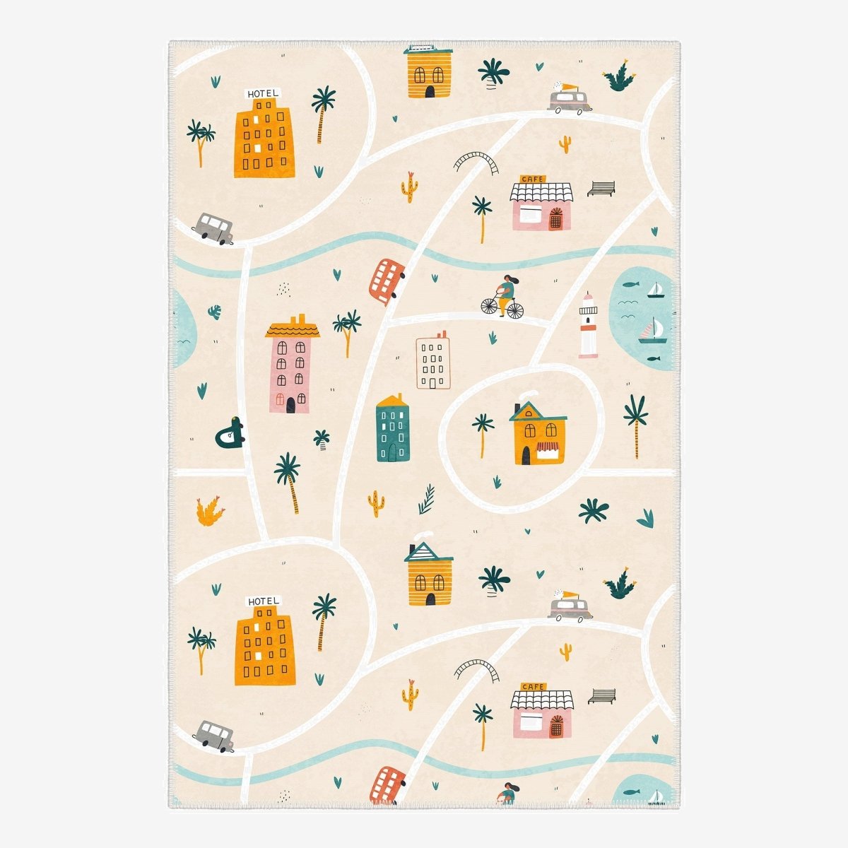 FLASHRUG Verve Washable Coastal Town Road Area Rug