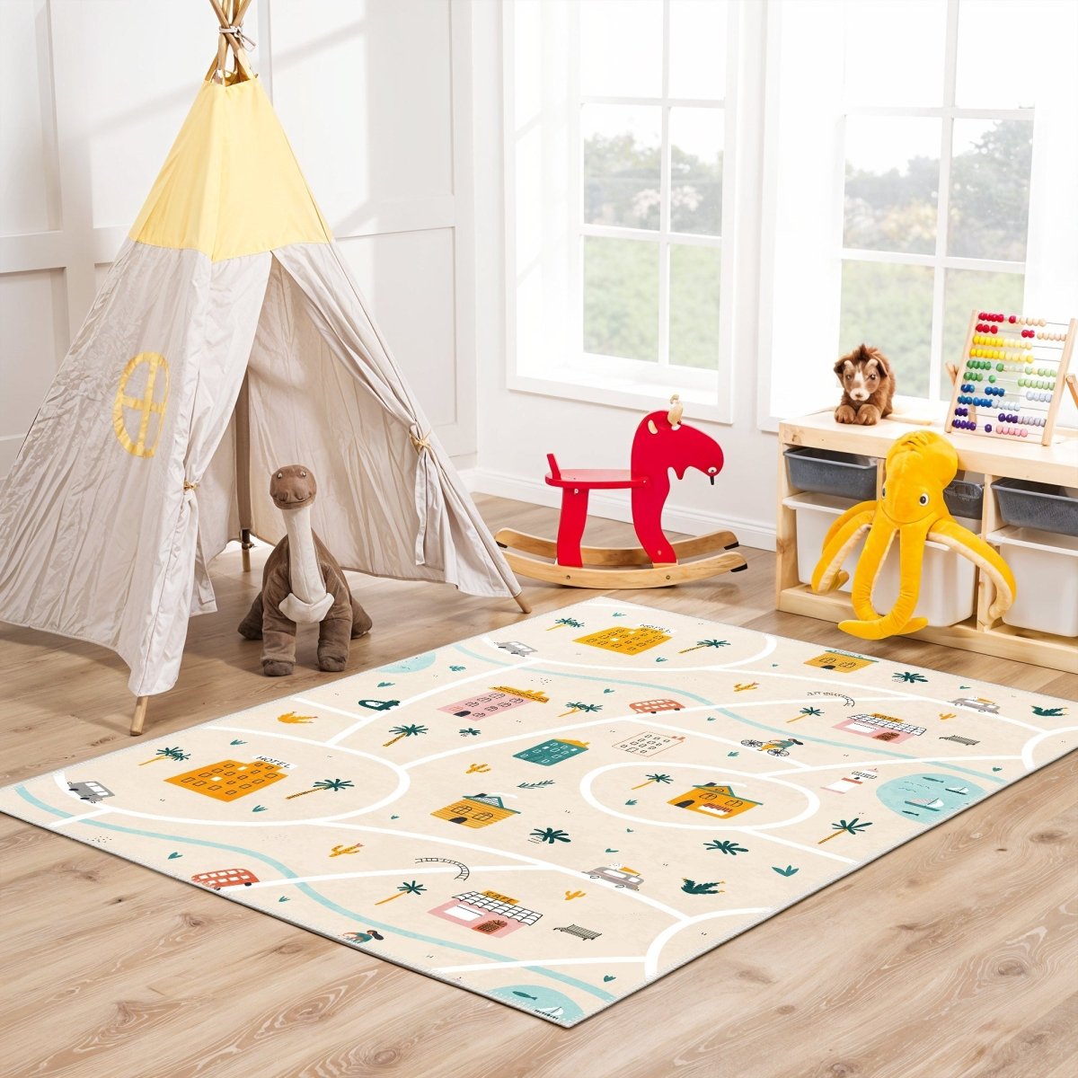 FLASHRUG Verve Washable Coastal Town Road Area Rug