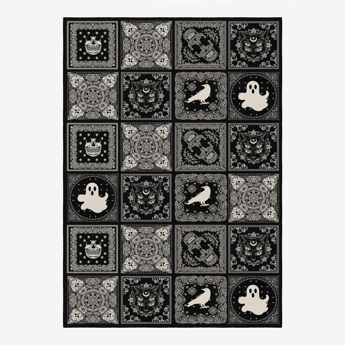 FLASHRUG Vienne Washable Gothic Halloween Area Rug | Black & Cream
