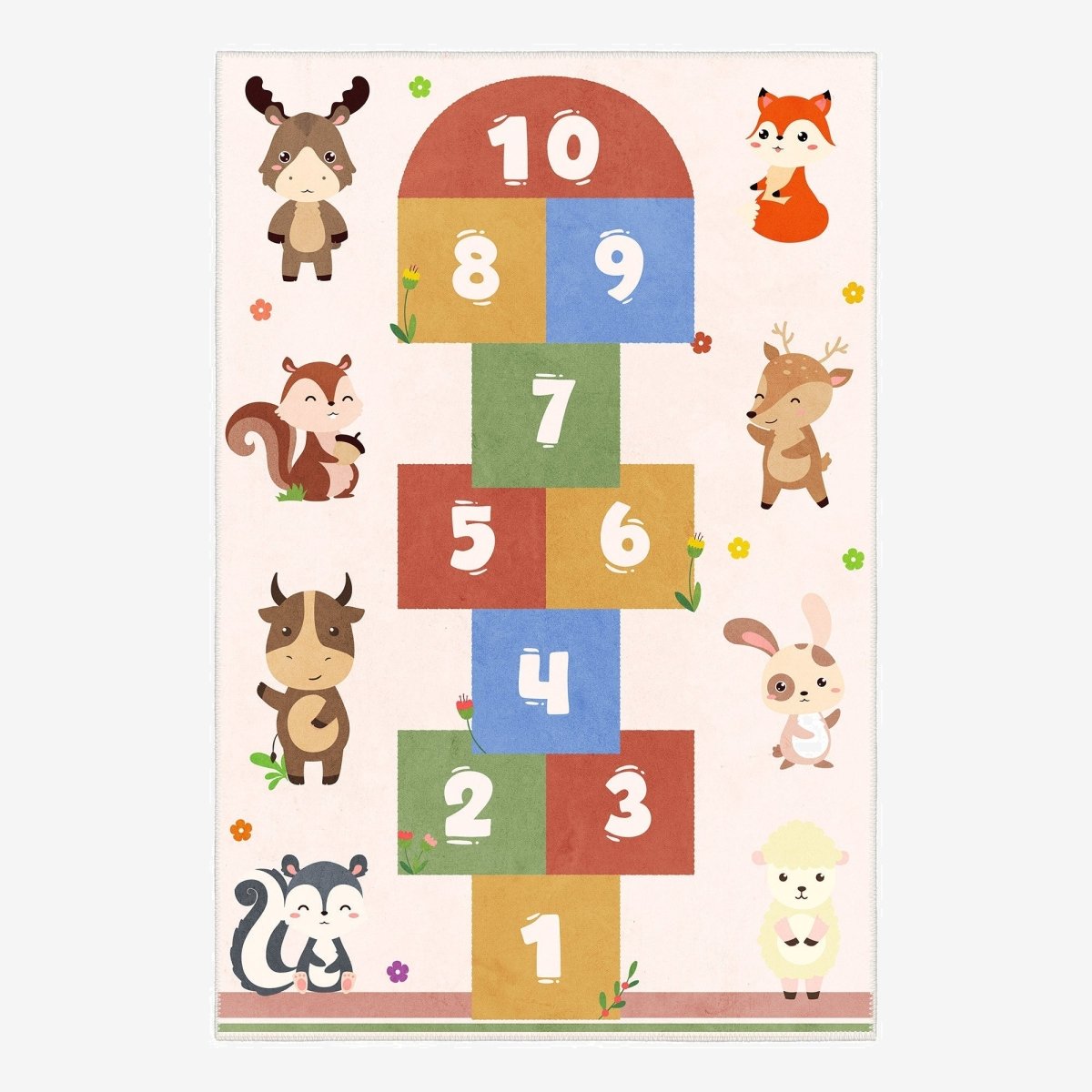 FLASHRUG Vivid Washable Animal Hopscotch Area Rug