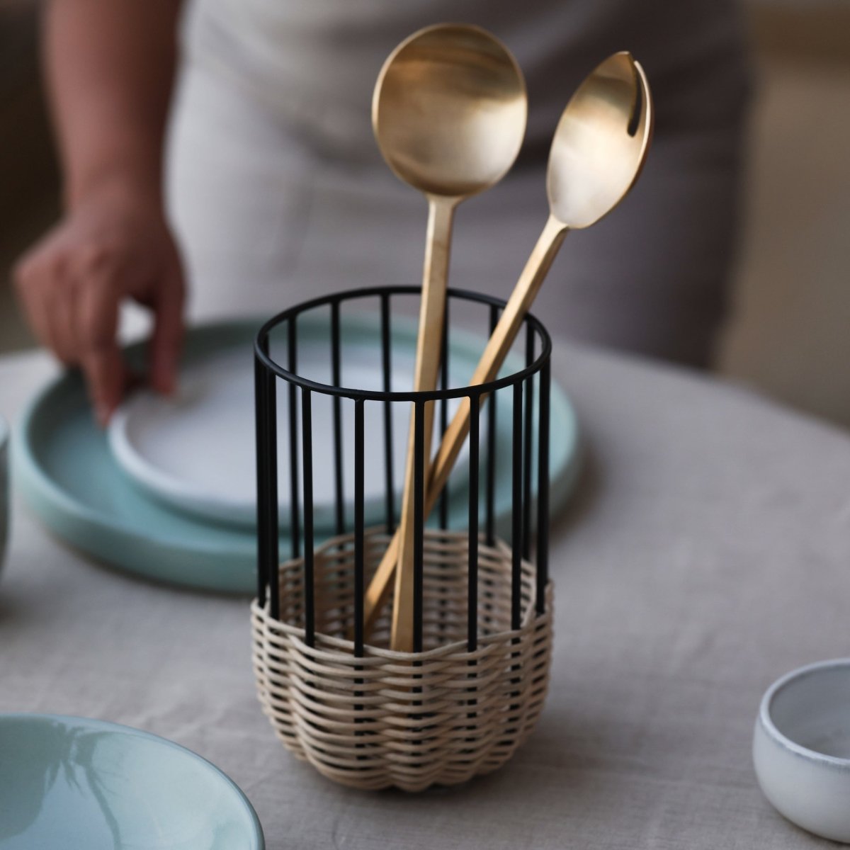 Fleck Cabo Rattan Utensil Holder | Natural Woven Kitchen Organizer
