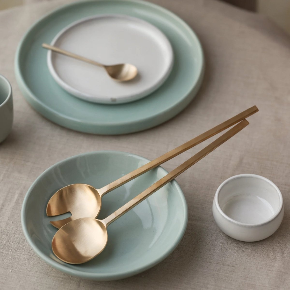 Fleck Luxe Pure Brass Salad Servers | Artisan Serving Fork Set
