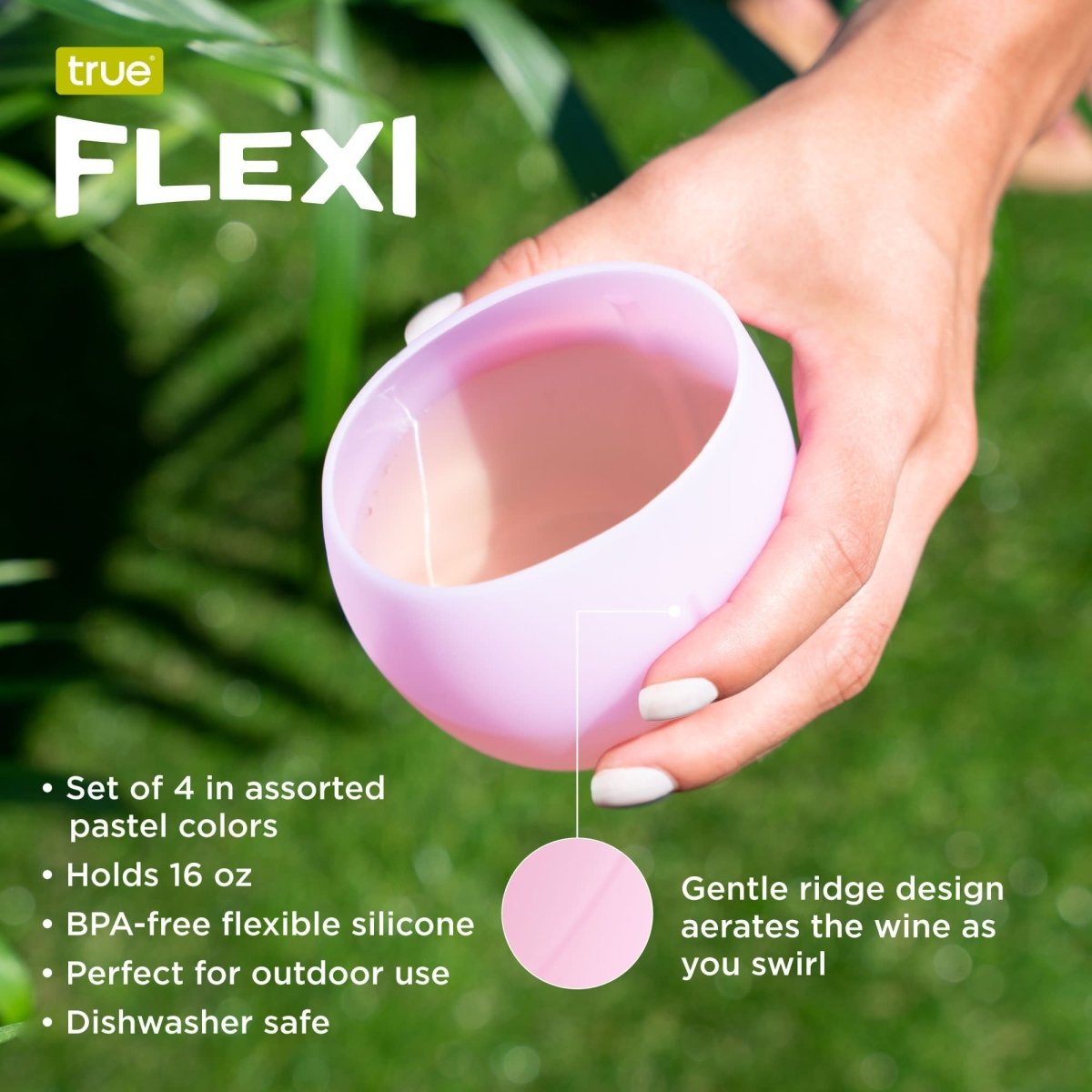 True Flexi Aerating Silicone Wine Cups in Assorted Colors, Set of 4