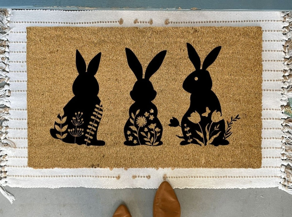 Nickel Designs Custom Doormats Floral Bunny Doormat for Spring